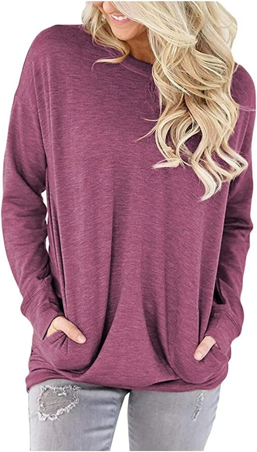 LaLaLa Women's Casual Loose Fit Tunic Tops Long Sleeve Comfy Sweatshirts Pullover T-Shirts Blouses