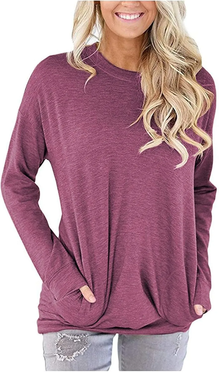 LaLaLa Women's Casual Loose Fit Tunic Tops Long Sleeve Comfy Sweatshirts Pullover T-Shirts Blouses