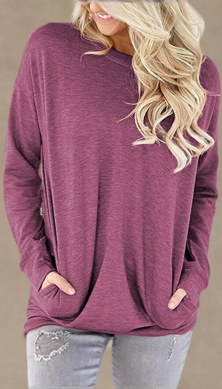 LaLaLa Women's Casual Loose Fit Tunic Tops Long Sleeve Comfy Sweatshirts Pullover T-Shirts Blouses