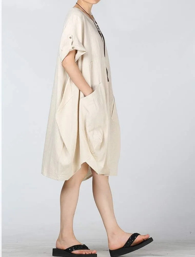 LaovanIn Women's Plus Size Tunic Dress Summer Cotton Linen T Shirt Knee-Length Dresses