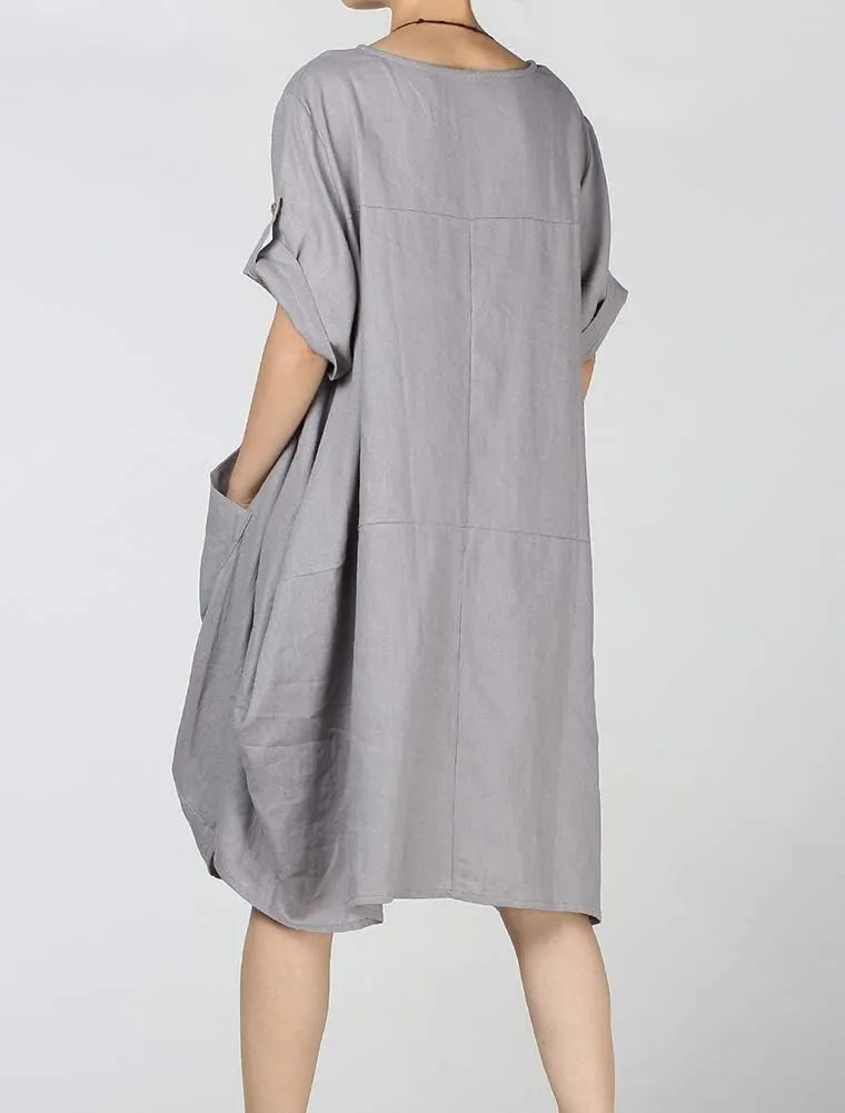 LaovanIn Women's Plus Size Tunic Dress Summer Cotton Linen T Shirt Knee-Length Dresses