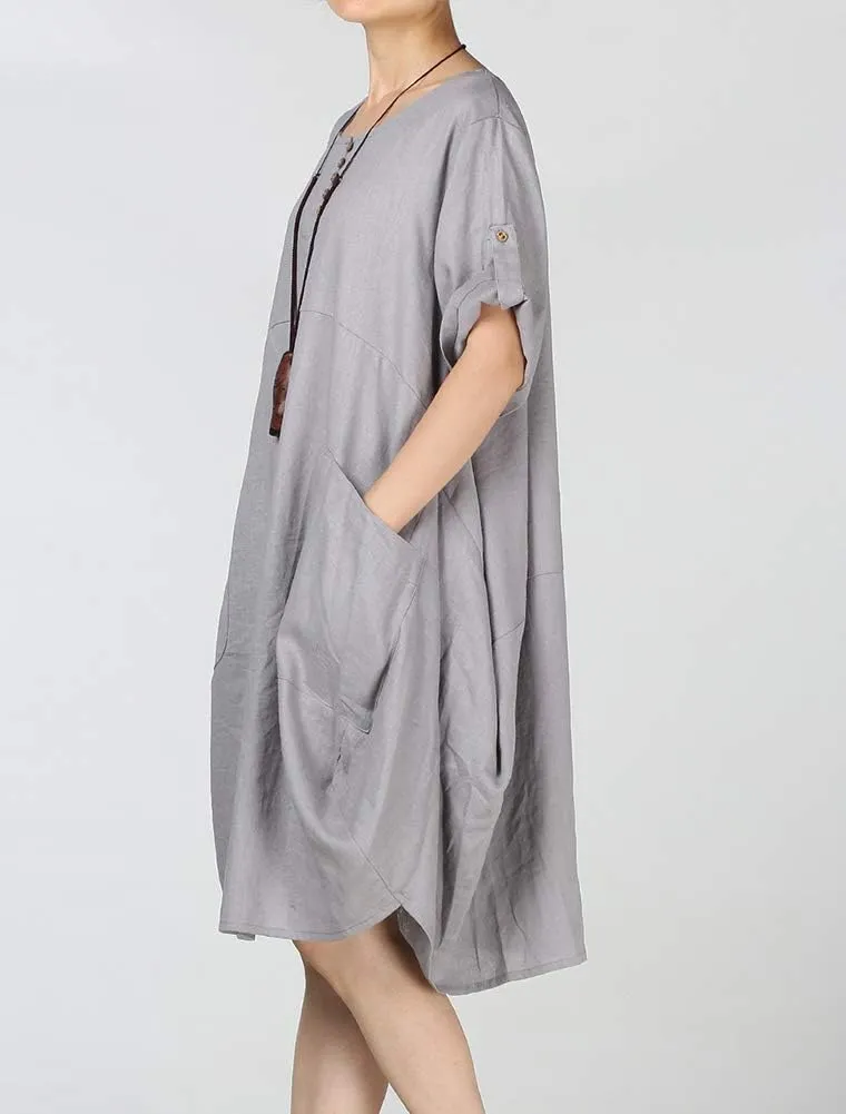 LaovanIn Women's Plus Size Tunic Dress Summer Cotton Linen T Shirt Knee-Length Dresses