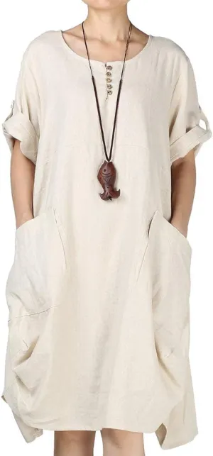 LaovanIn Women's Plus Size Tunic Dress Summer Cotton Linen T Shirt Knee-Length Dresses