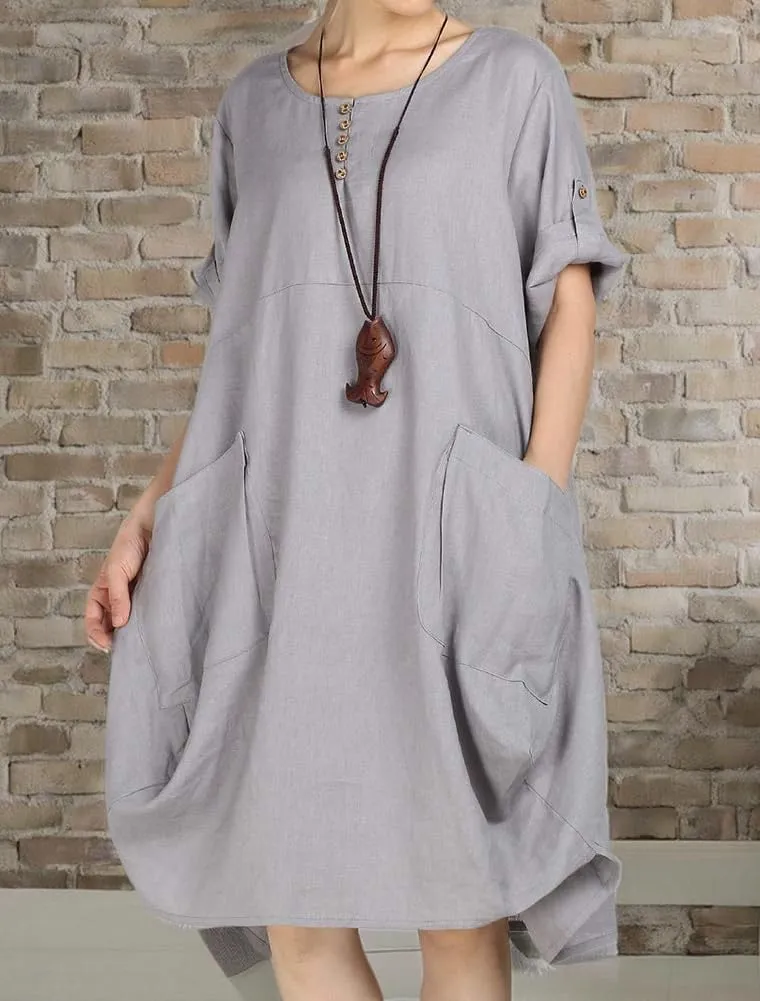 LaovanIn Women's Plus Size Tunic Dress Summer Cotton Linen T Shirt Knee-Length Dresses