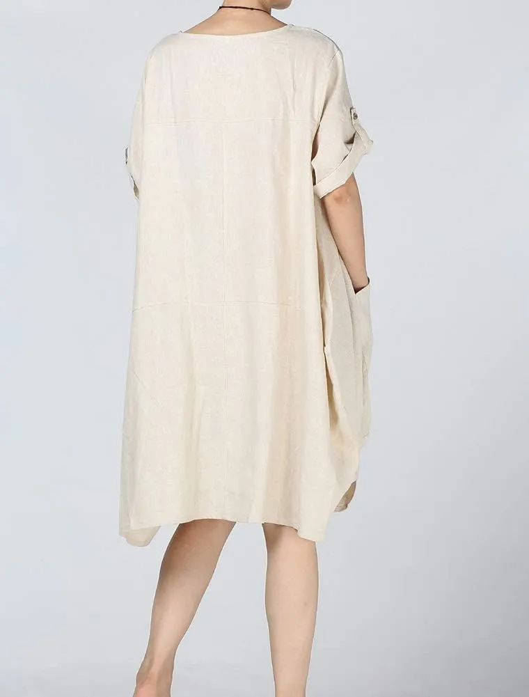 LaovanIn Women's Plus Size Tunic Dress Summer Cotton Linen T Shirt Knee-Length Dresses