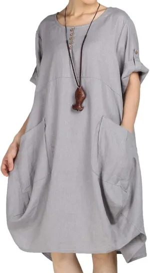 LaovanIn Women's Plus Size Tunic Dress Summer Cotton Linen T Shirt Knee-Length Dresses