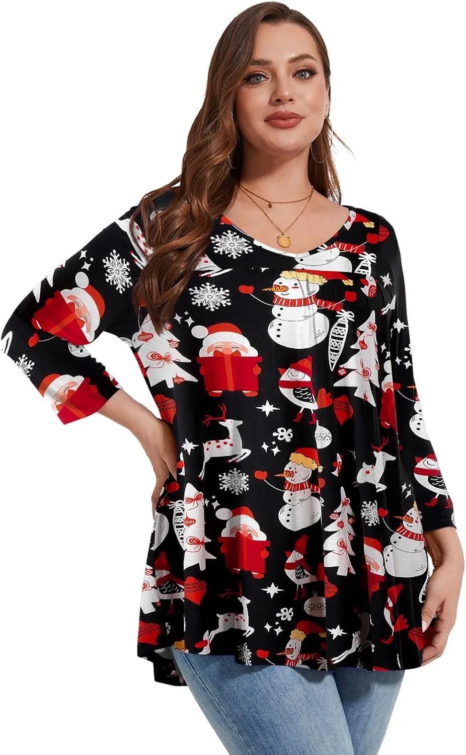 LARACE Women's 3/4 Sleeve Shirts Plus Size Tunic Tops Loose V-Neck Pleated T-Shirts for Leggings