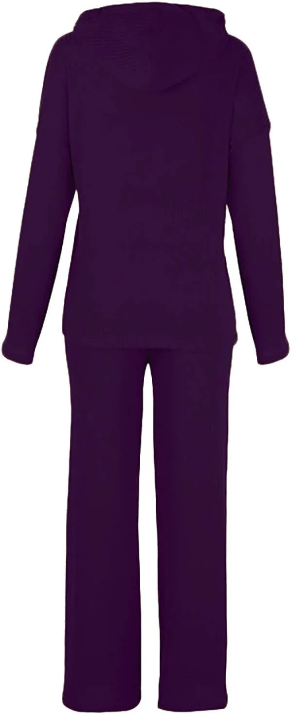 Lastesso Womens Knit Loungewear Set 2 Piece Ribbed Knit Loose Fit Lounge Wear Soft Hoodies Baggy Wid Leg Trousers Cozy Pajama