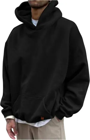 LCMTWX Hoodies for Men Winter Casual Loose Solid Hooded Sweater Top Men's Hooded Fleece Sweatshirt Heavyweight Fleece