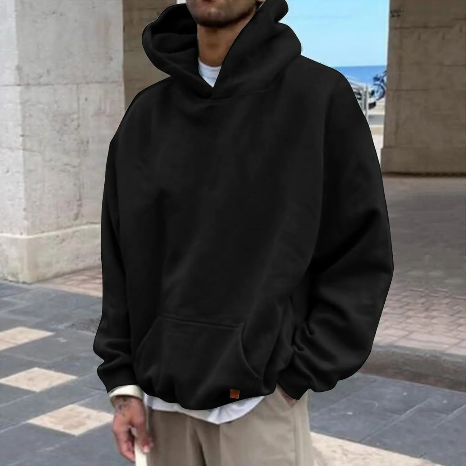 LCMTWX Hoodies for Men Winter Casual Loose Solid Hooded Sweater Top Men's Hooded Fleece Sweatshirt Heavyweight Fleece