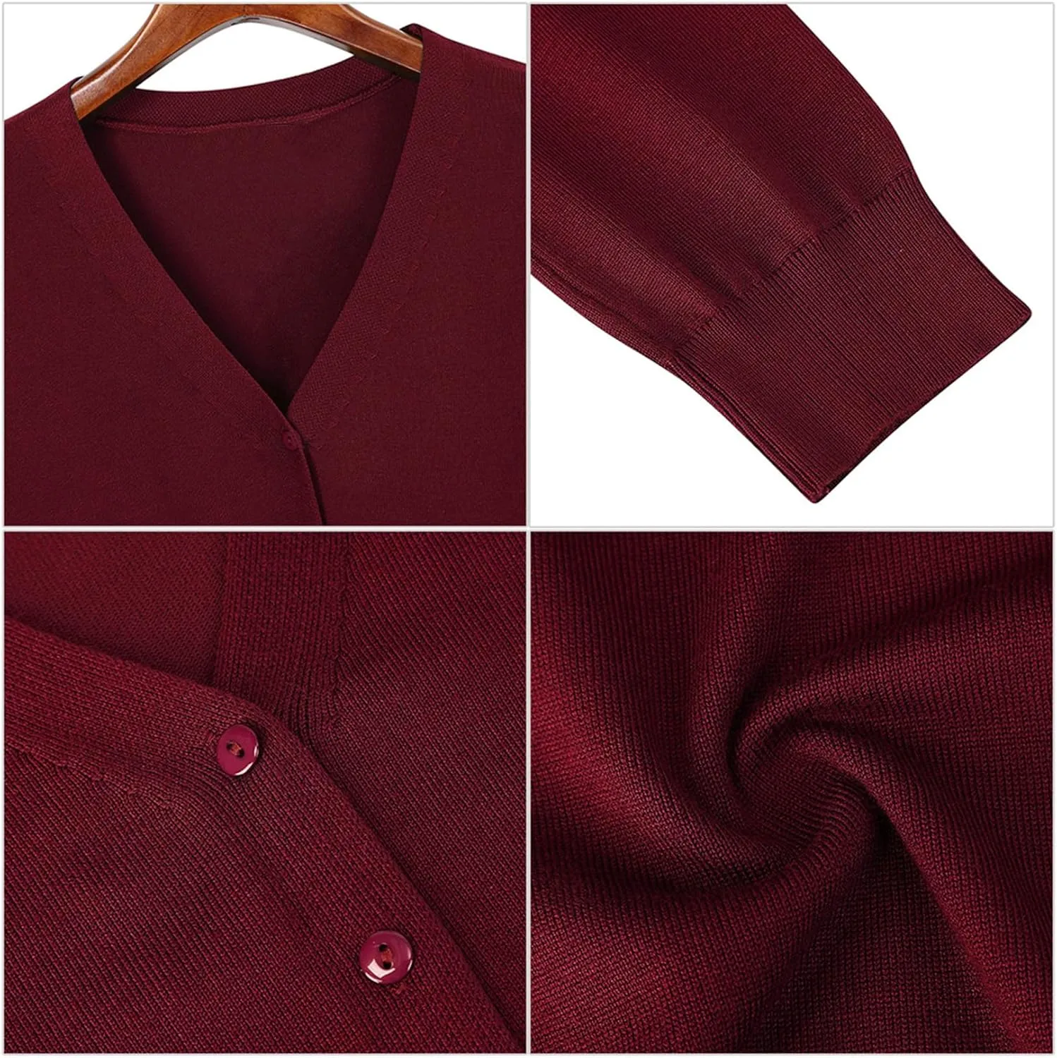 Leadingstar Women's 3/4 Sleeve Cardigan Lightweight Sweater Cardigan V-Neck Solid Color Soft Knit Sweater Tops
