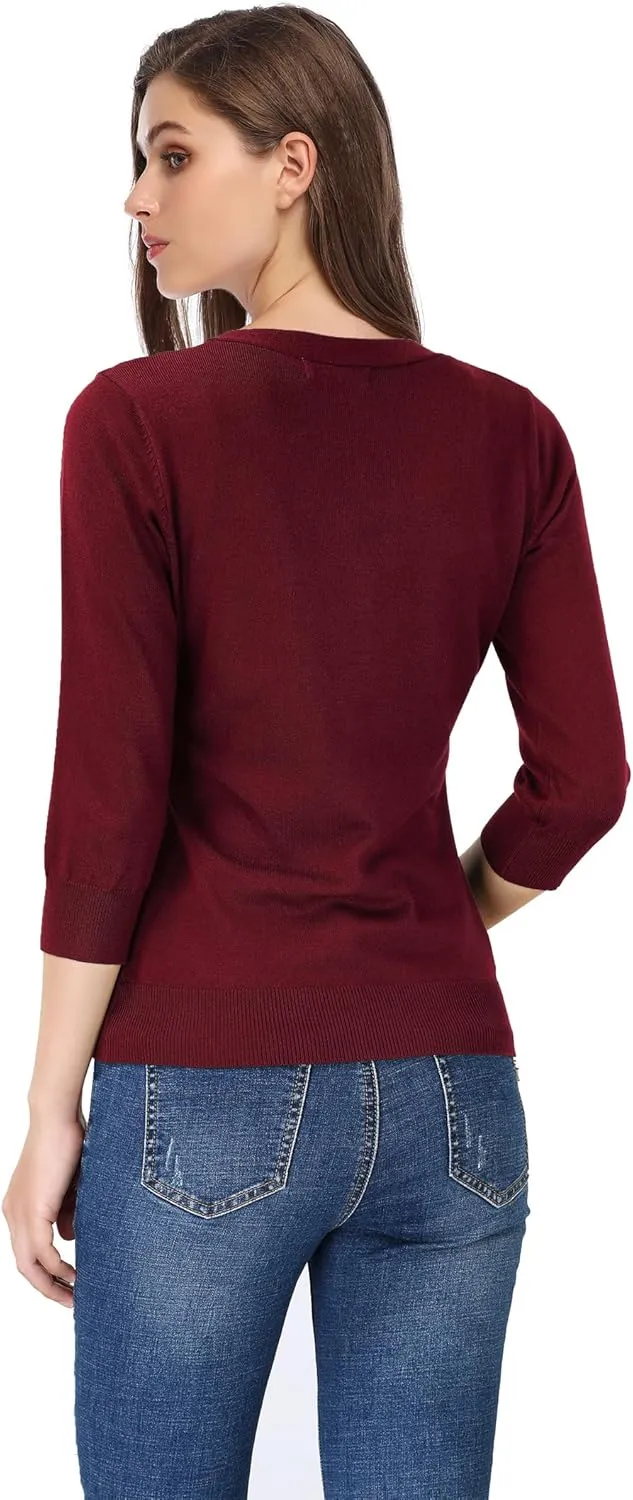 Leadingstar Women's 3/4 Sleeve Cardigan Lightweight Sweater Cardigan V-Neck Solid Color Soft Knit Sweater Tops
