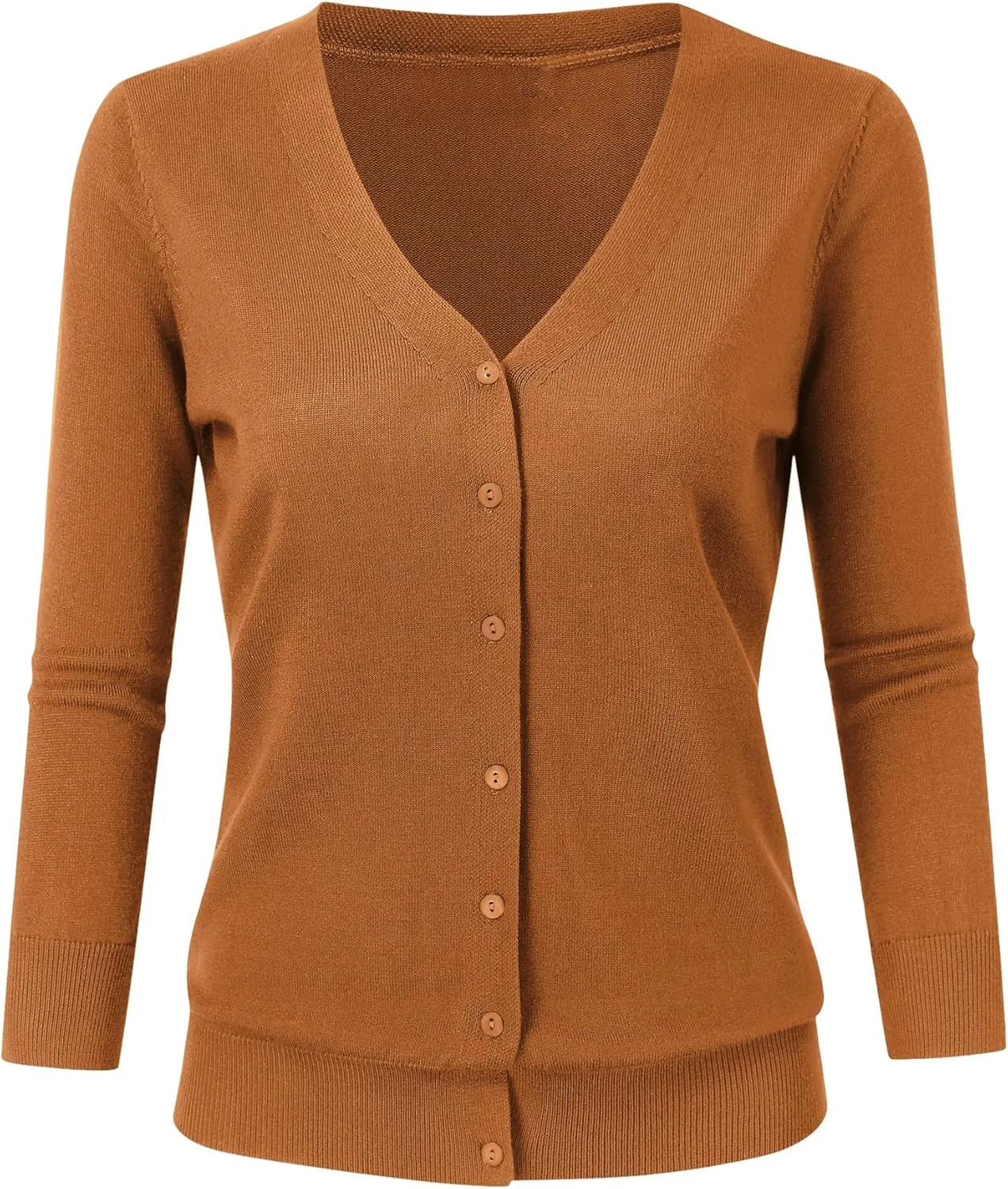 Leadingstar Women's 3/4 Sleeve Cardigan Lightweight Sweater Cardigan V-Neck Solid Color Soft Knit Sweater Tops