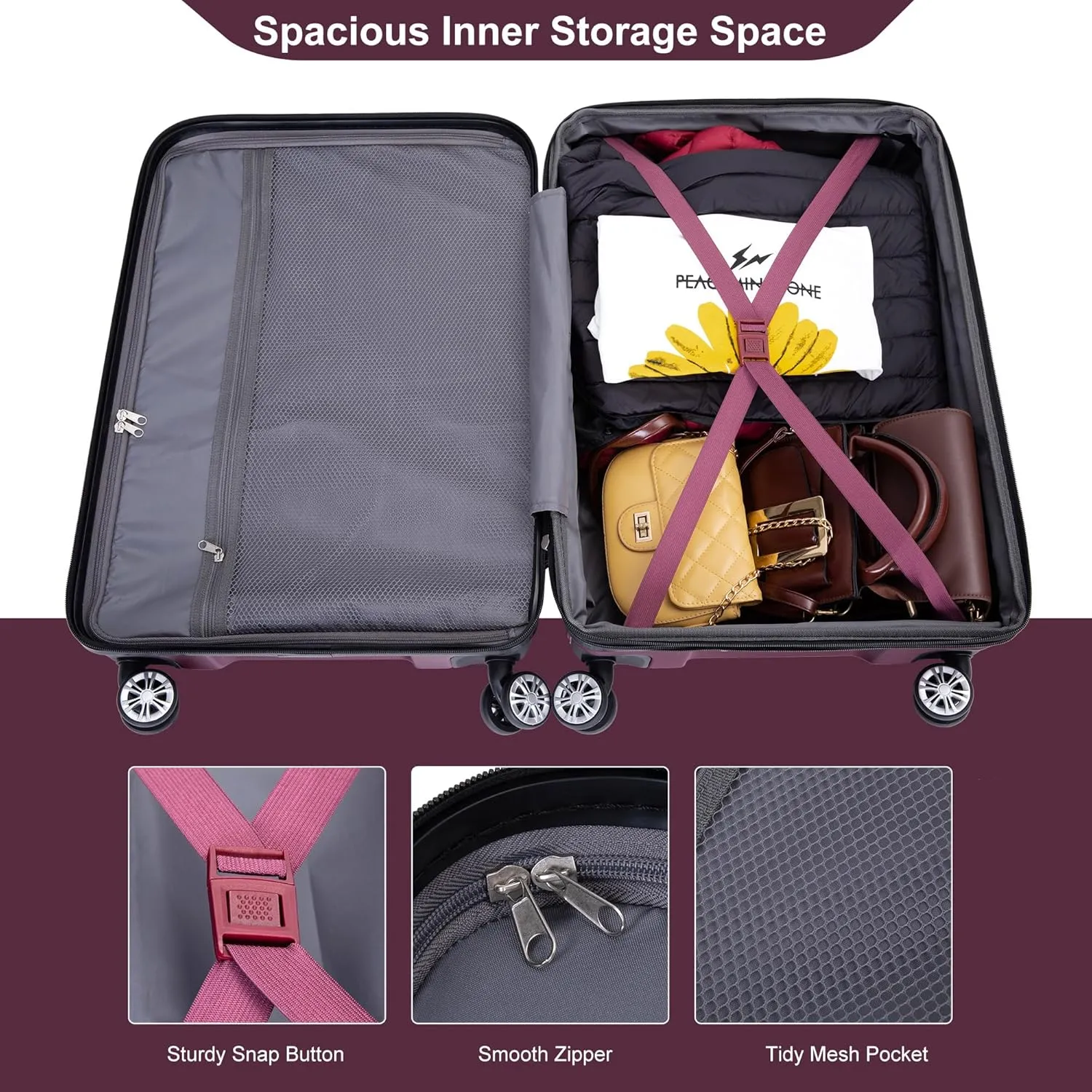 Lightweight 3-Piece PC Luggage Set - Expandable Suitcase Set Durable Suitcase Set with TSA Lock and Telescoping Handle - Double Spinner Wheels, 21'' / 25'' / 29'' (Red)