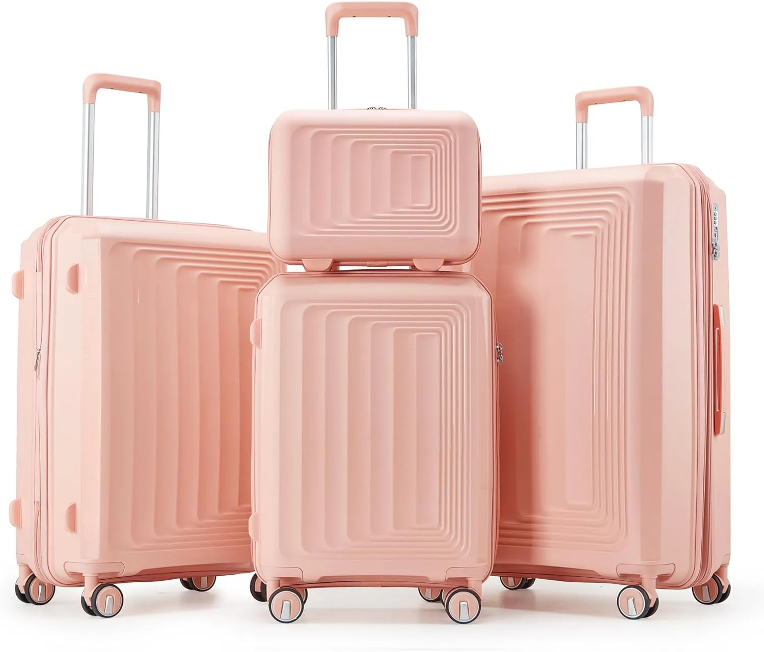 Lightweight Expandable Hard Shell Luggage Set, 4 Piece Travel Set with Spinner Wheels, Pink