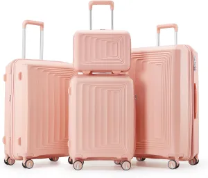 Lightweight Expandable Hard Shell Luggage Set, 4 Piece Travel Set with Spinner Wheels, Pink