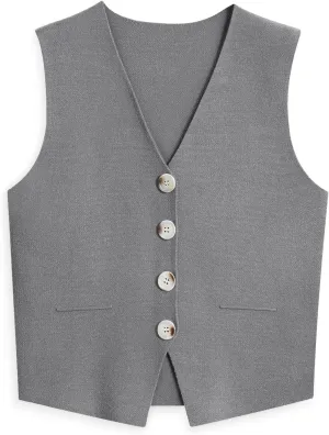 LILLUSORY Sweater Vest Women Dressy Button Up Sweater Tank Tops 2024 Knit Work Business Casual Outfits