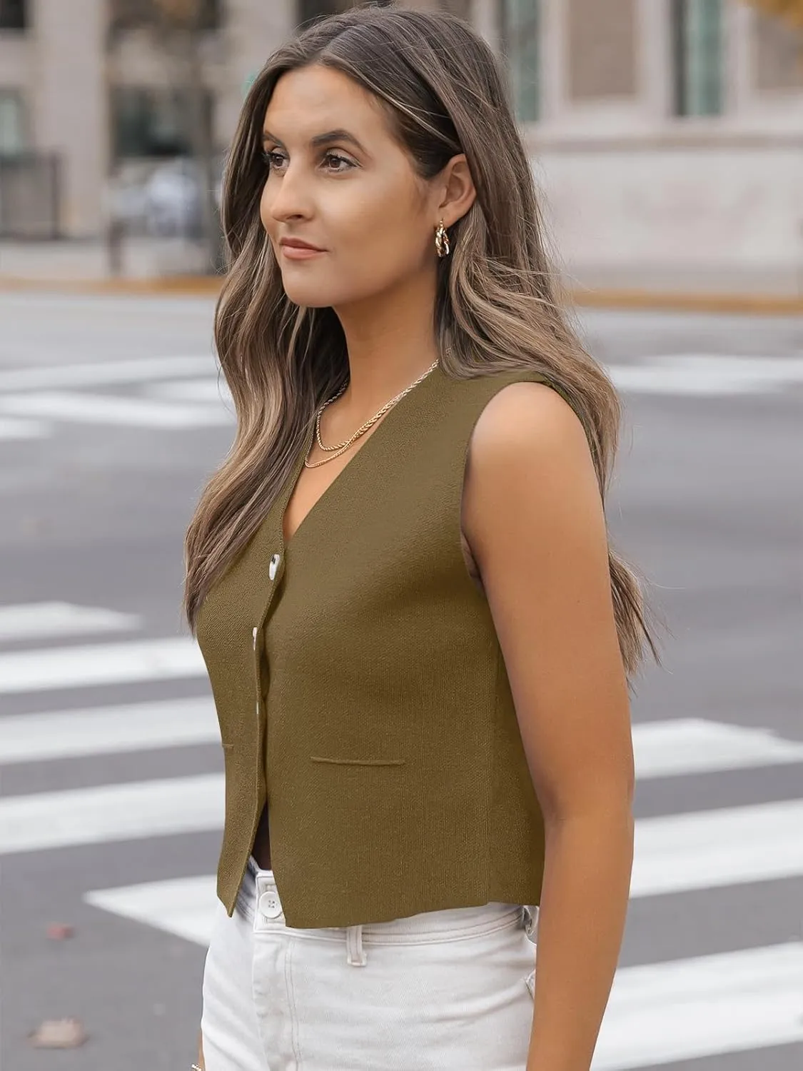 LILLUSORY Sweater Vest Women Dressy Button Up Sweater Tank Tops 2024 Knit Work Business Casual Outfits