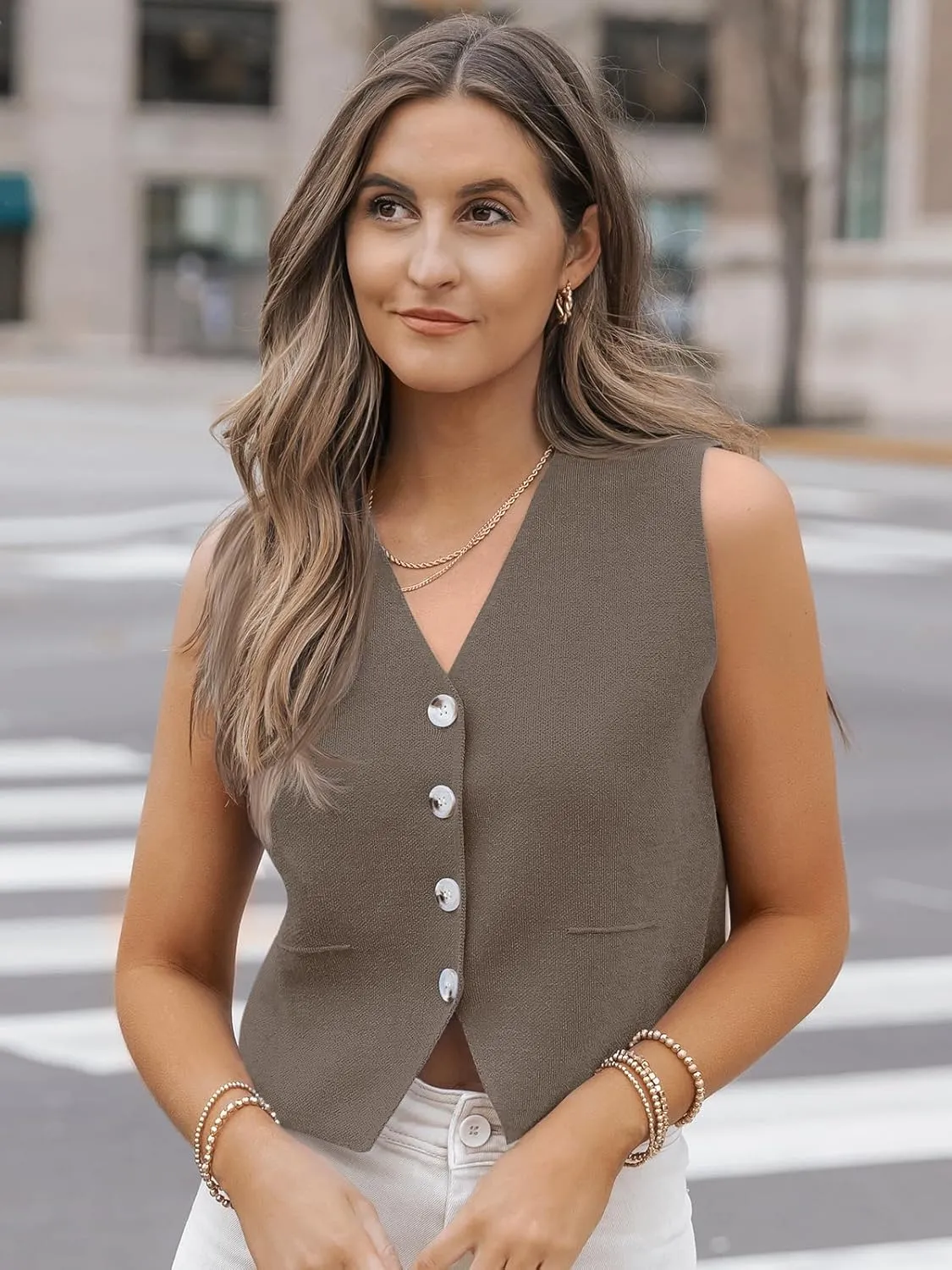 LILLUSORY Sweater Vest Women Dressy Button Up Sweater Tank Tops 2024 Knit Work Business Casual Outfits