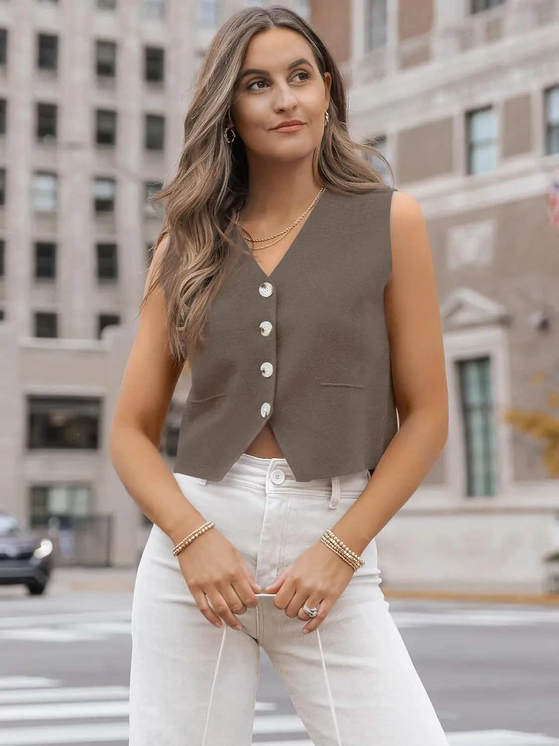 LILLUSORY Sweater Vest Women Dressy Button Up Sweater Tank Tops 2024 Knit Work Business Casual Outfits
