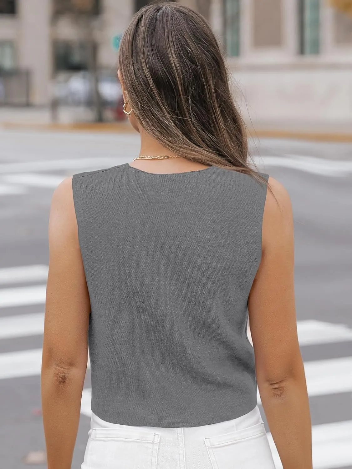 LILLUSORY Sweater Vest Women Dressy Button Up Sweater Tank Tops 2024 Knit Work Business Casual Outfits