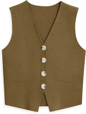 LILLUSORY Sweater Vest Women Dressy Button Up Sweater Tank Tops 2024 Knit Work Business Casual Outfits