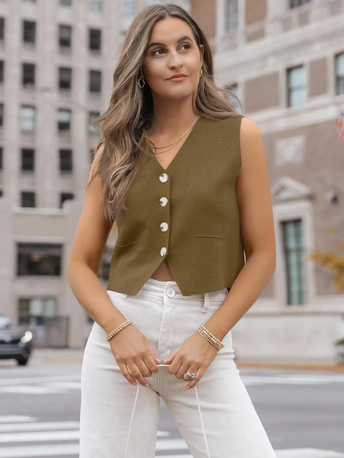 LILLUSORY Sweater Vest Women Dressy Button Up Sweater Tank Tops 2024 Knit Work Business Casual Outfits