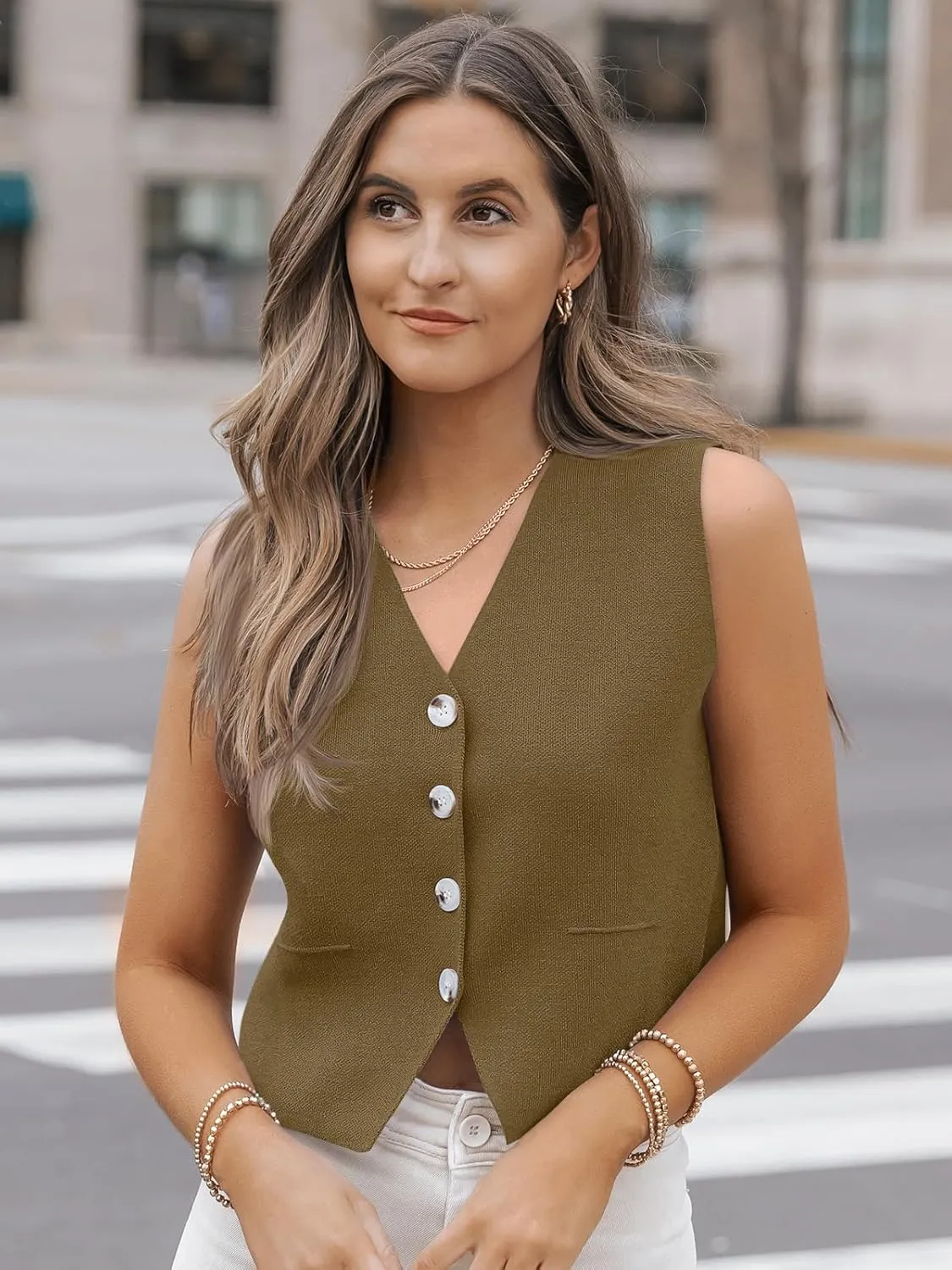 LILLUSORY Sweater Vest Women Dressy Button Up Sweater Tank Tops 2024 Knit Work Business Casual Outfits