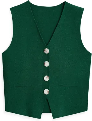 LILLUSORY Sweater Vest Women Dressy Button Up Sweater Tank Tops 2024 Knit Work Business Casual Outfits
