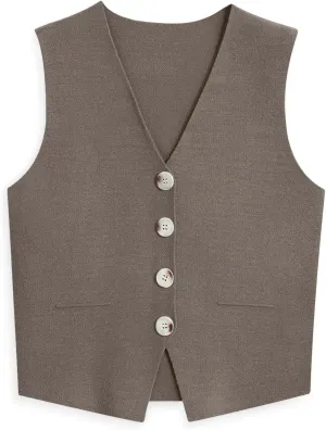 LILLUSORY Sweater Vest Women Dressy Button Up Sweater Tank Tops 2024 Knit Work Business Casual Outfits