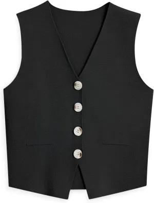 LILLUSORY Sweater Vest Women Dressy Button Up Sweater Tank Tops 2024 Knit Work Business Casual Outfits