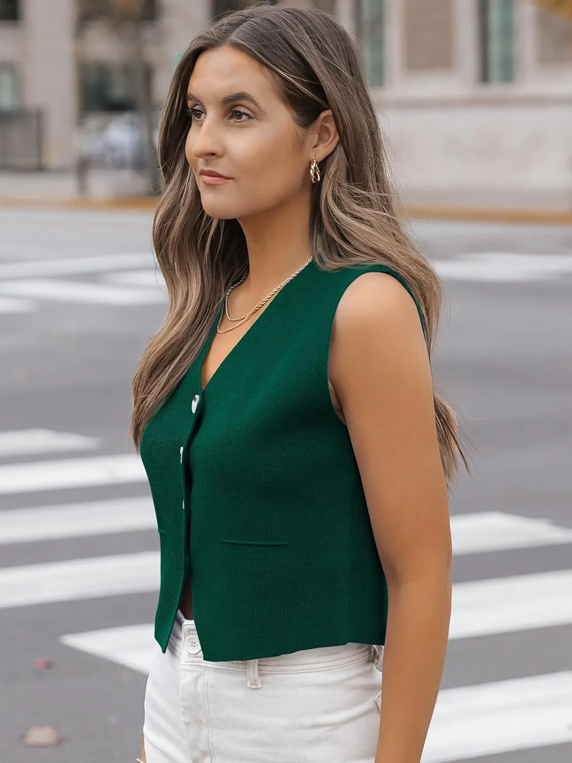 LILLUSORY Sweater Vest Women Dressy Button Up Sweater Tank Tops 2024 Knit Work Business Casual Outfits