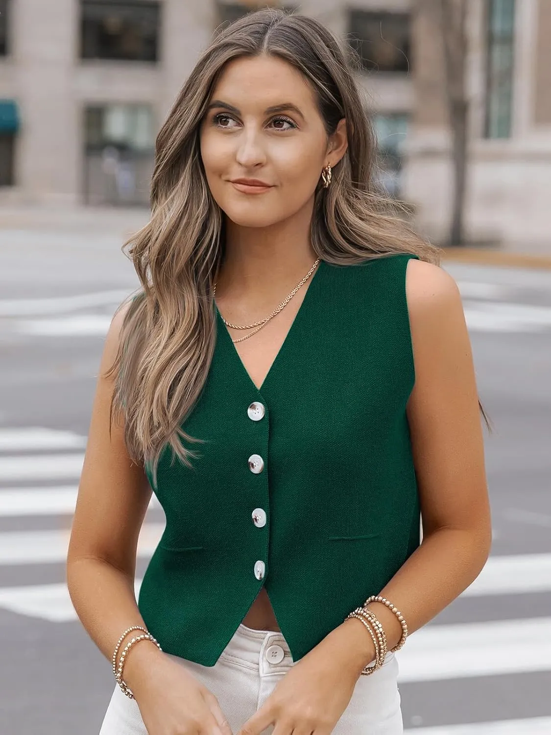 LILLUSORY Sweater Vest Women Dressy Button Up Sweater Tank Tops 2024 Knit Work Business Casual Outfits