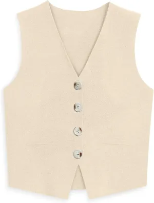 LILLUSORY Sweater Vest Women Dressy Button Up Sweater Tank Tops 2024 Knit Work Business Casual Outfits