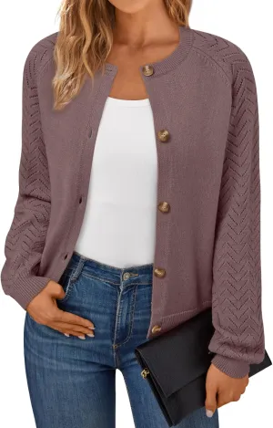 LILLUSORY Womens Hollowed-Out Crochet Cardigan Sweaters Soft Knit Lightweight Slightly Cropped Sweater