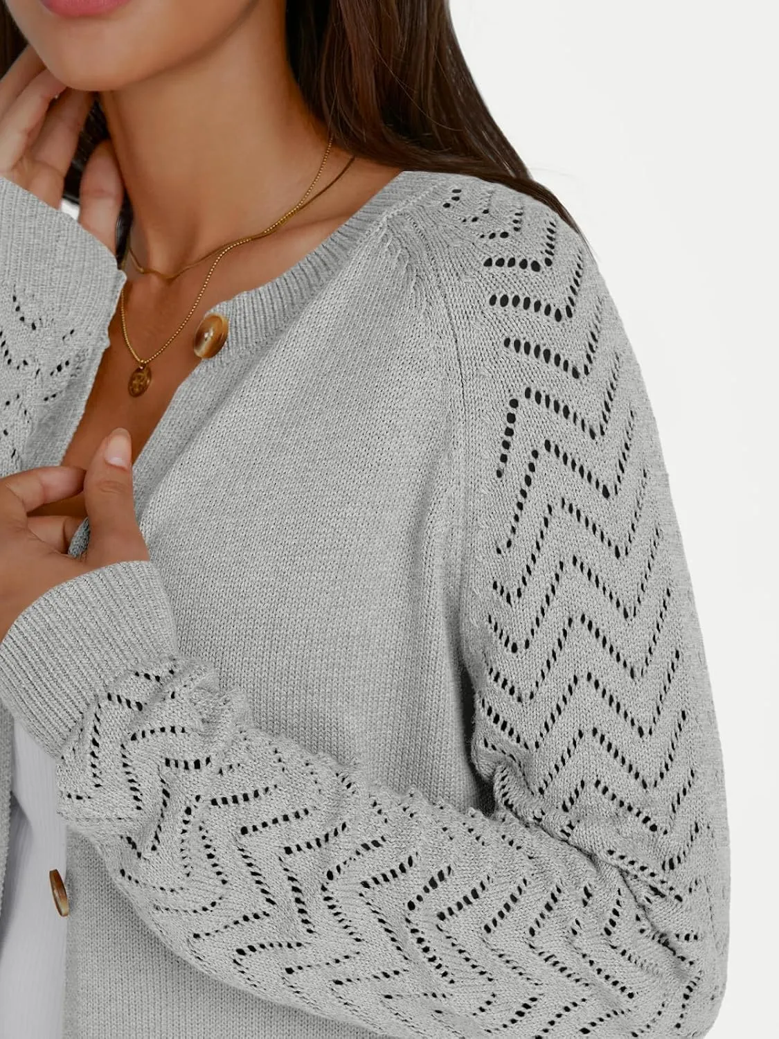 LILLUSORY Womens Hollowed-Out Crochet Cardigan Sweaters Soft Knit Lightweight Slightly Cropped Sweater