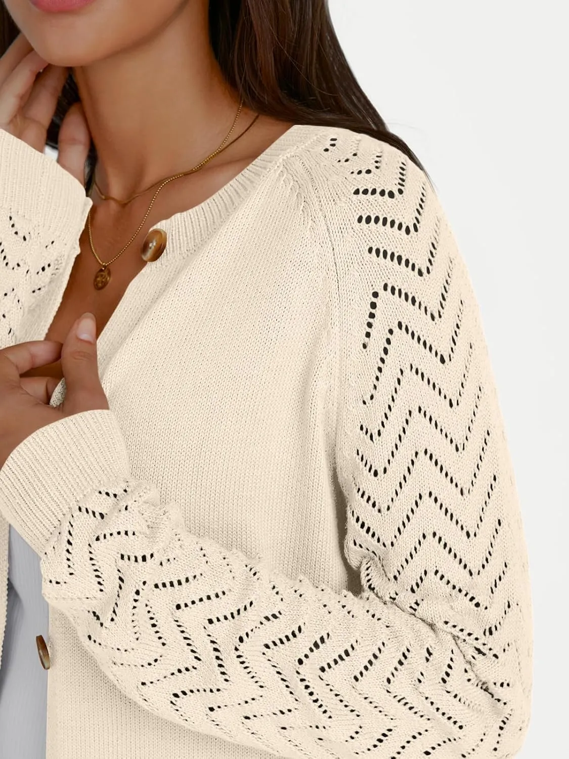 LILLUSORY Womens Hollowed-Out Crochet Cardigan Sweaters Soft Knit Lightweight Slightly Cropped Sweater