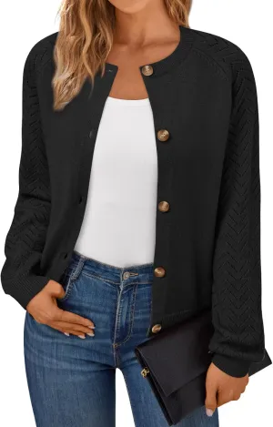 LILLUSORY Womens Hollowed-Out Crochet Cardigan Sweaters Soft Knit Lightweight Slightly Cropped Sweater