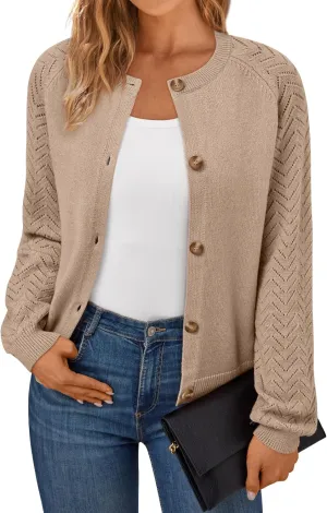 LILLUSORY Womens Hollowed-Out Crochet Cardigan Sweaters Soft Knit Lightweight Slightly Cropped Sweater