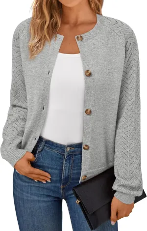 LILLUSORY Womens Hollowed-Out Crochet Cardigan Sweaters Soft Knit Lightweight Slightly Cropped Sweater
