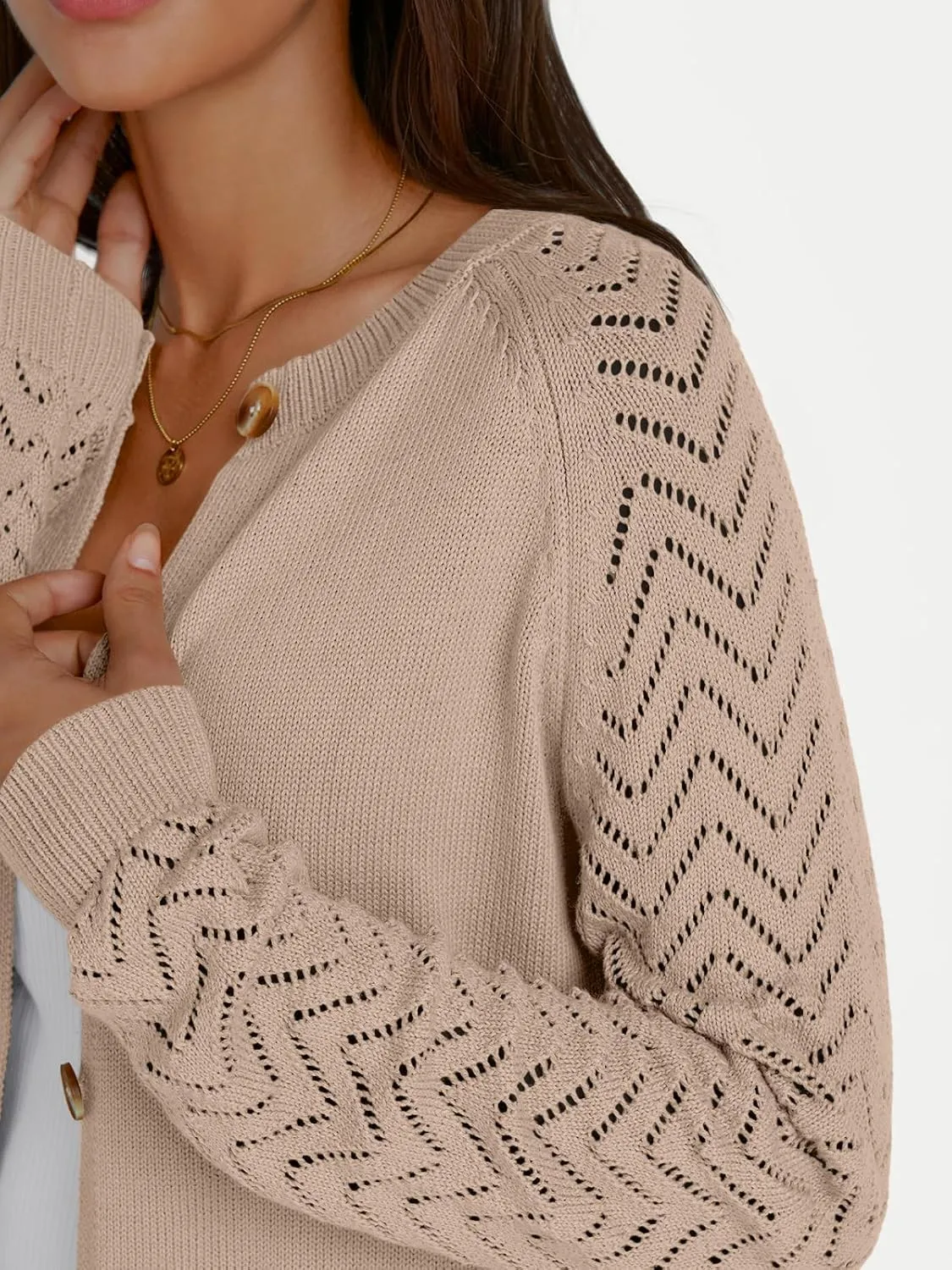 LILLUSORY Womens Hollowed-Out Crochet Cardigan Sweaters Soft Knit Lightweight Slightly Cropped Sweater