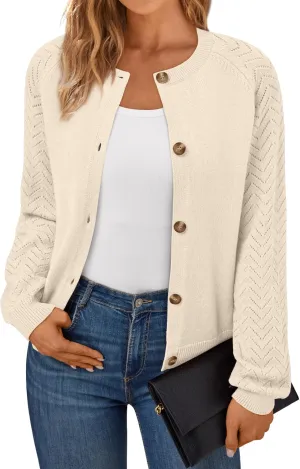 LILLUSORY Womens Hollowed-Out Crochet Cardigan Sweaters Soft Knit Lightweight Slightly Cropped Sweater