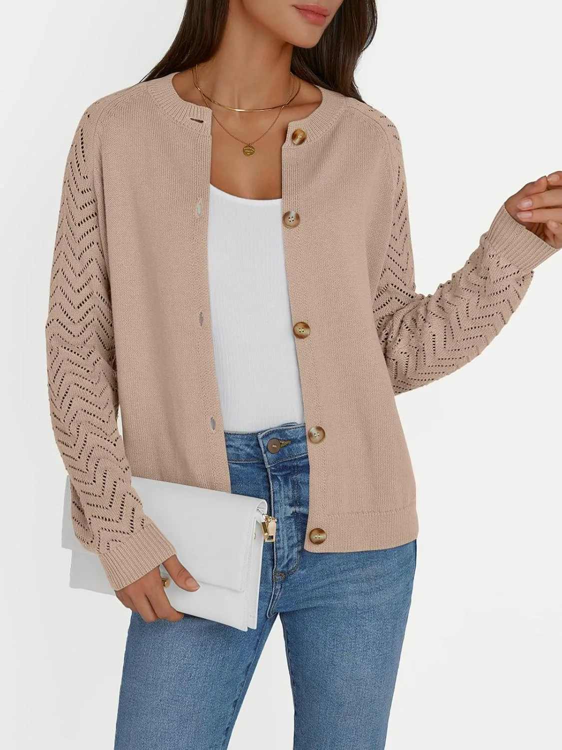 LILLUSORY Womens Hollowed-Out Crochet Cardigan Sweaters Soft Knit Lightweight Slightly Cropped Sweater