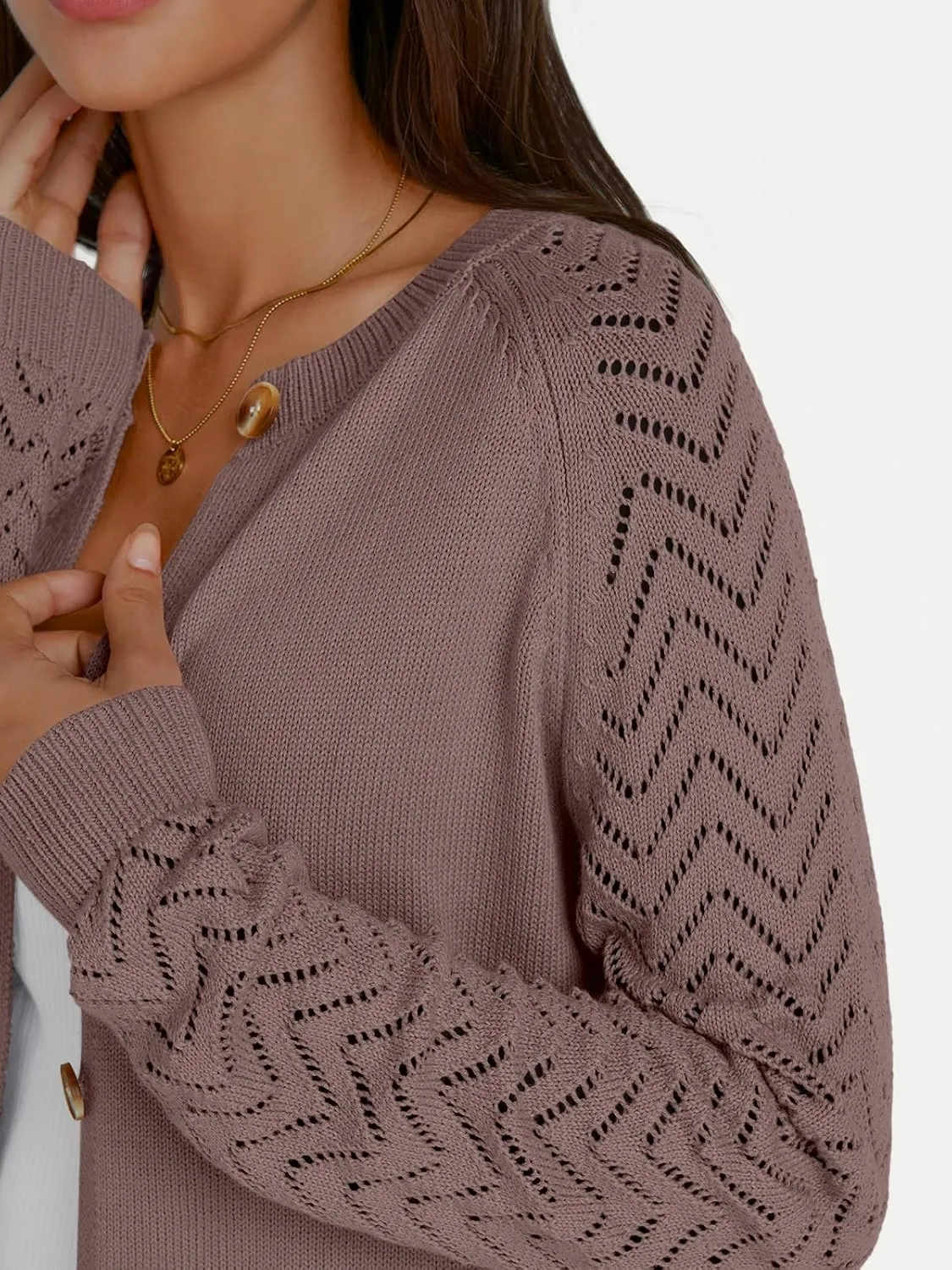 LILLUSORY Womens Hollowed-Out Crochet Cardigan Sweaters Soft Knit Lightweight Slightly Cropped Sweater