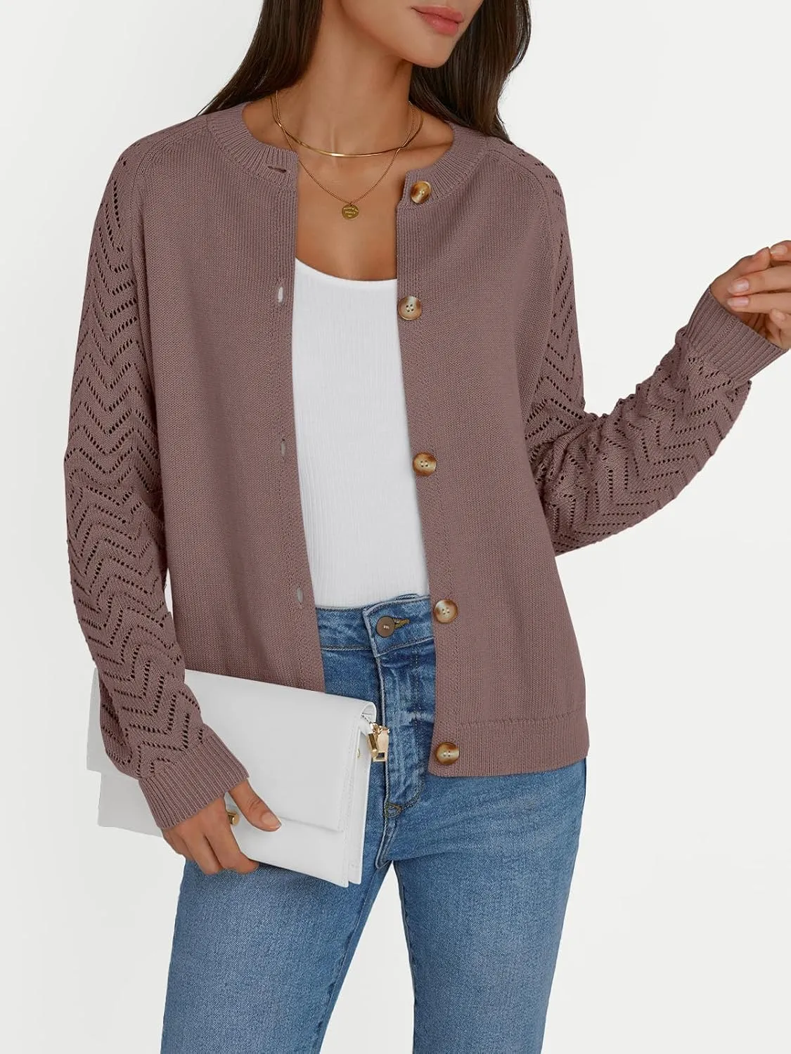 LILLUSORY Womens Hollowed-Out Crochet Cardigan Sweaters Soft Knit Lightweight Slightly Cropped Sweater