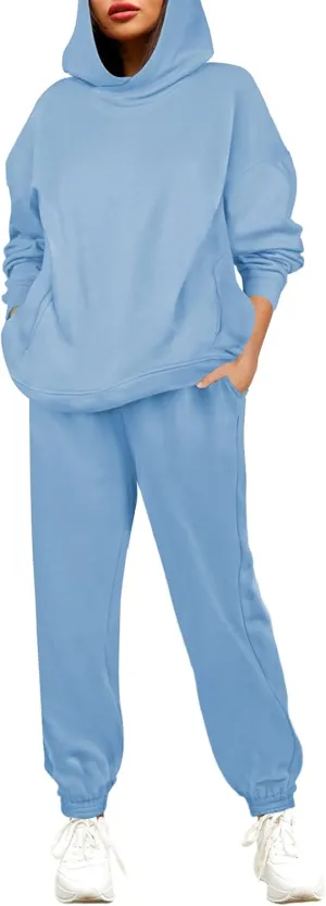 Linsery Women Hoodies Sweatsuit Long Sleeve Hooded Matching Joggers Sweatpants 2 Piece Tracksuit Sets