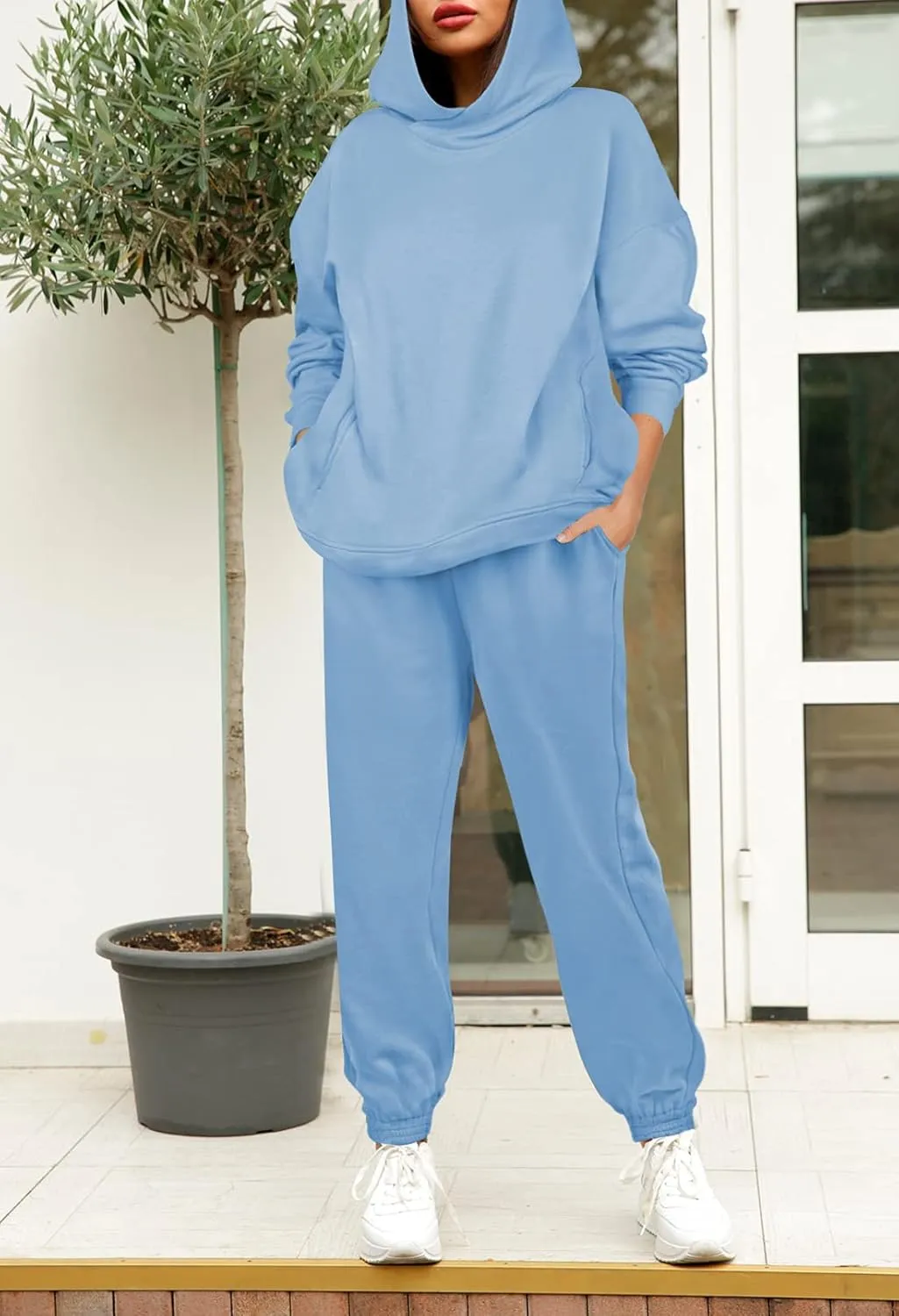 Linsery Women Hoodies Sweatsuit Long Sleeve Hooded Matching Joggers Sweatpants 2 Piece Tracksuit Sets