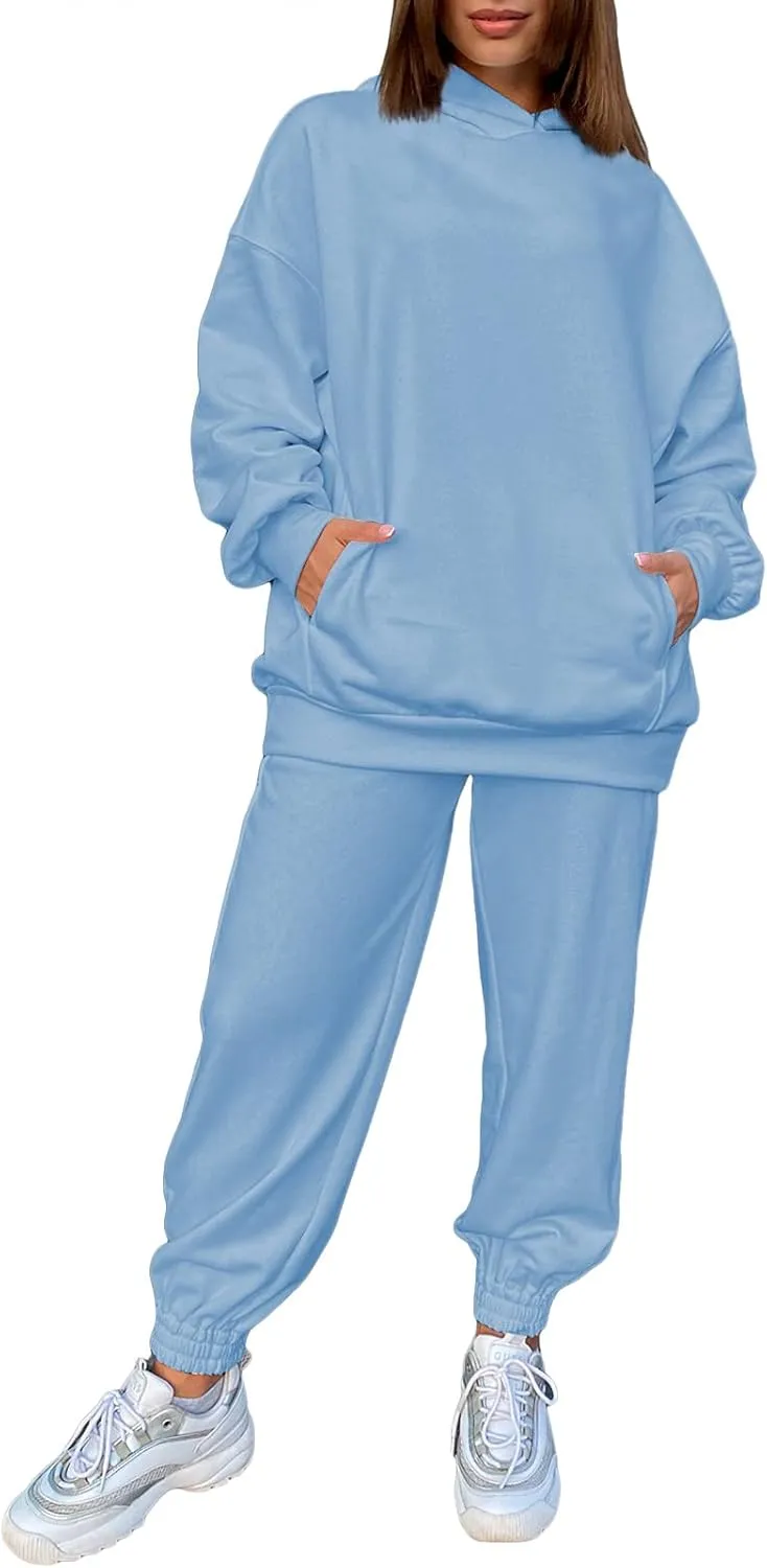 Linsery Women Hoodies Sweatsuit Long Sleeve Hooded Matching Joggers Sweatpants 2 Piece Tracksuit Sets
