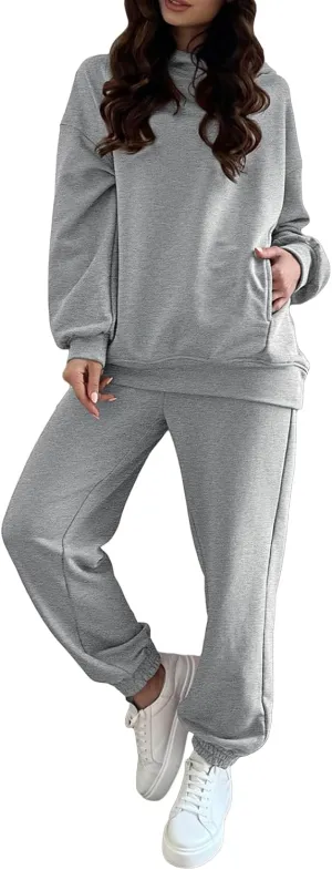 Linsery Women Hoodies Sweatsuit Long Sleeve Hooded Matching Joggers Sweatpants 2 Piece Tracksuit Sets