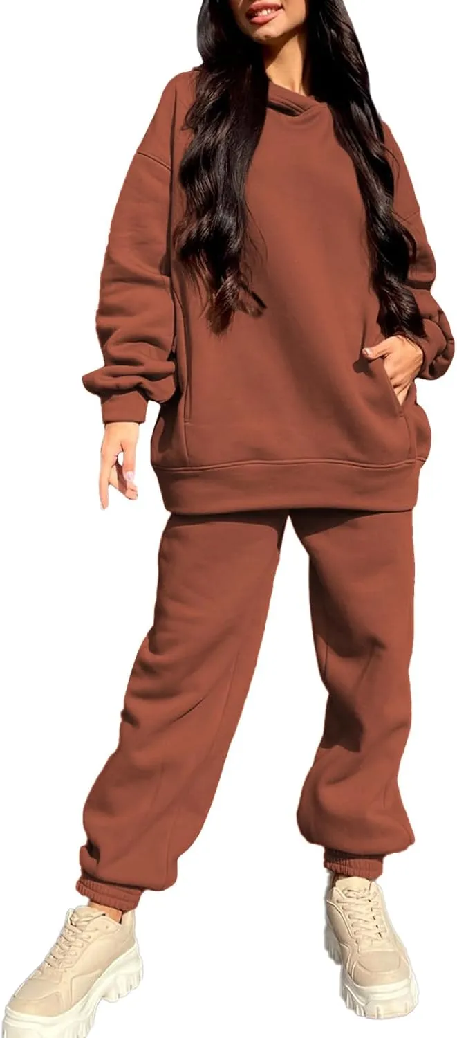 Linsery Women Hoodies Sweatsuit Long Sleeve Hooded Matching Joggers Sweatpants 2 Piece Tracksuit Sets